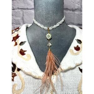 Handmade Coque Feather Pendant Choker Necklace